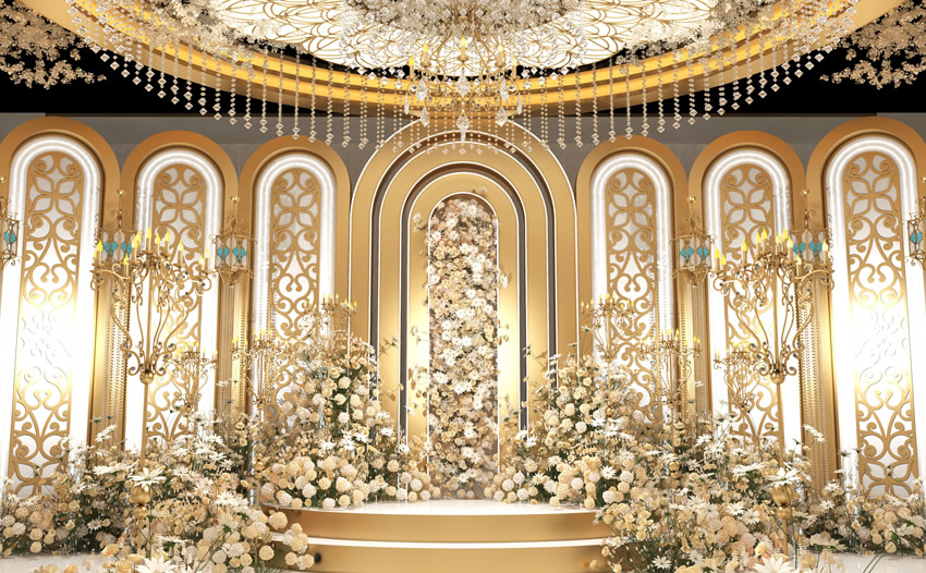丹棱香槟色调婚礼堂效果展示